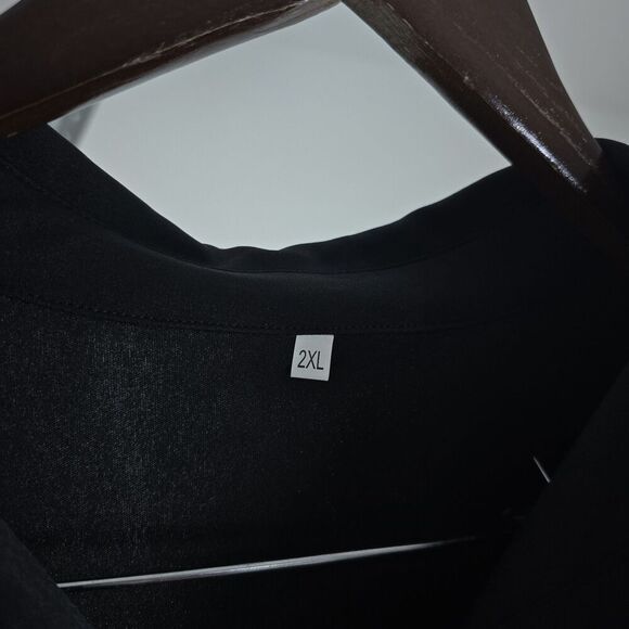 Ekaliy Black Mesh Long Sleeve Belted Dress  2XL Casual Glam Sheer Overlay V-Neck - Picture 6 of 11